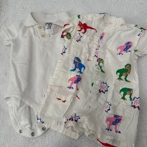 🦕 Le Petit Society & OshKosh 12M Baby Romper Set | Dino Print & White Polo